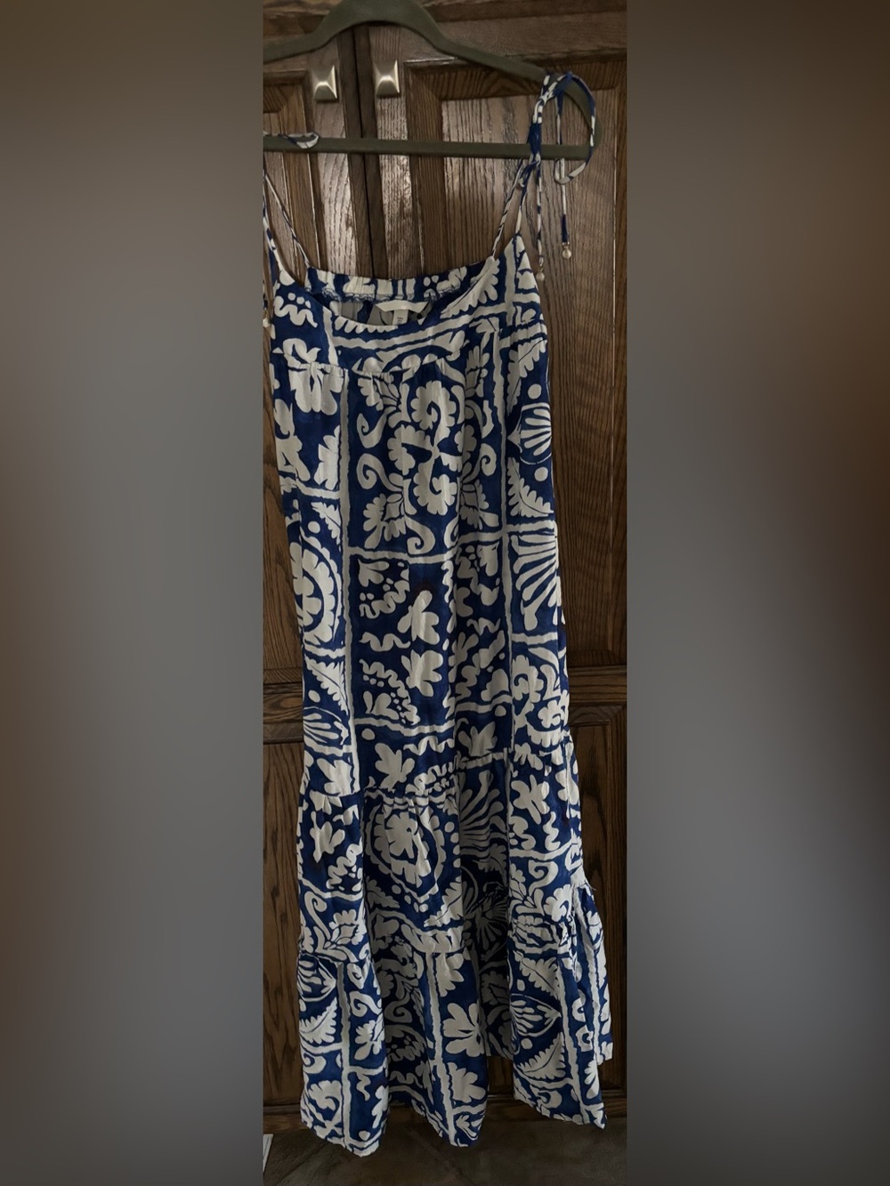 Navy & White Floral Tie-Strap Maxi Dress Sz S